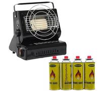 2 In 1 Portable Gas Heater & Stove 1.3kW Butane Gas Heater Compact Lightweight Ceramic Burner Auto Ignition for Outdoor Indoor Home Office Camping Fishing Caravan Picnic and Party (Heater + 4 Cans)