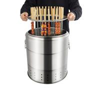 2 in 1 Portable Smokeless Stainless Steel Charcoal Grill Large Capacity BBQ Barrel for Picnics Camping Travel Parties(Silver-1)