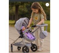 2-in-1 Premium Doll Travel System, Stylish Pushchair & Pram with Front Swivel Wheels for Kids, Easily switches from carry cot to pushchair mode: 72L x 41.5W x 81H cm