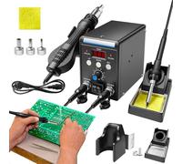 2-in-1 Professional Soldering Iron Kit, 700W Soldering Iron Station Kit with Hot Air Gun, 2 Helping Hands, Auto Sleep Mode, Quiet Brushless Fan, Temperature Control, Digital Rework Station, Black