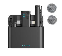 2 in 1 Professional Wireless Lavalier Microphone for Android, iPhone iPad with Charging Case Noise Cancellation Plug-Play Clip on Lapel Mic for YouTube, Recording, Vlog, Facebook Live Streaming（Black)