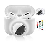 2 in 1 Protective Case for Apple AirPods Pro Air Tag Holder Combo Set, Soft Silicone Airpods Pro AirTag Case with 2 PCS Screen Protector, Anti-Scratch Anti-Fall Anti-Lost Shockproof Durable(White)