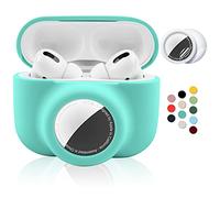 2 in 1 Protective Case for Apple AirPods Pro Air Tag Holder Combo, Soft Silicone Airpods Pro AirTag Case with 2 PCS Screen Protector, Anti-Scratch Anti-Fall Anti-Lost (MintGreen)