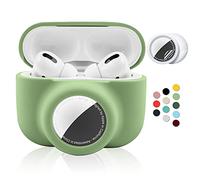 2 in 1 Protective Case for Apple AirPods Pro Air Tag Holder Combo, Soft Silicone Airpods Pro AirTag Case with 2 PCS Screen Protector, Anti-Scratch Anti-Fall Anti-Lost Shockproof Durable(EmeraldGreen)