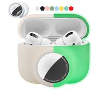 2 in 1 Protective Skin Case Compatible for Airpods Pro and Airtag Case Combo Set, Silicone GPS Tracker Cover Holder, Soft Shock-Proof Anti-Scratch Anti-Lost(White/Night Glow)