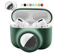 2 in 1 Protective Skin Case Compatible for Airpods Pro and Airtag Case Combo Set, Silicone GPS Tracker Cover Holder, Soft Shock-Proof Anti-Scratch Anti-Lost(Blackish Green)
