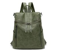 2 in 1 PU Leather Backpack and Shoulder Bag for Women Girls, Anti-theft Daypack School Bag Casual Multipocket Lightweight Large Bag for Work School and Travel, Green, 15L