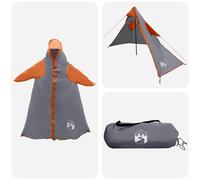 vidaXL 2-in-1 Rain Poncho with Hood, Grey and Orange, Lightweight Modern Poncho for Outdoors, Rain Cover, Camping, Practical Rainwear, Waterproof Tent
