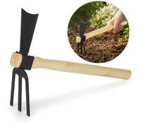 2 in 1 Rake and Hoe, Dual-Purpose Handheld Garden Tool with Solid Wooden Handle, 14.1 x 8.7 in Gardening Accessory for Weeding, Cultivating and Soil Loosening in Backyard Yard Farm Planting