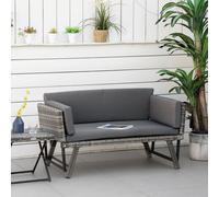 2 in 1 Rattan Folding Daybed Sofa Bench Garden Chaise Lounger w/Cushion Outsunny Grey One Size