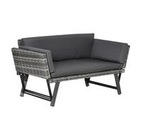 2 in 1 Rattan Folding Daybed Sofa Grey w/Cushion