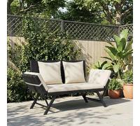 vidaXL Garden Bench Convertible to Daybed – 176 cm, Poly Rattan, Powder-Coated Steel, Black, Cushions