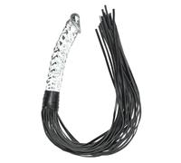 2-in-1 Realistic Glass Dildo with Black Leather Whip, 9.05in Total Length, Heatable/Coolable Crystal Clear Dildos for Couples SM Play and Role-Playing Fun