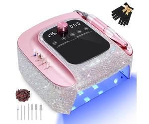2-in-1 Rechargeable Cordless UV LED Nail Lamp & Electric Nail Drill Kit with Auto Sensor, LCD Display,45000 RPM Professional Gel Nail Dryer Machine for Home Salon Use & Training Nail Art Practice
