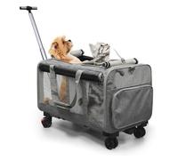 2-in-1 Removable Compartment Pet Stroller Accommodates Two Pets, Wheeled Foldable pet Carrier with Enhanced Ventilation-Includes cat Teaser Wand and Storage Strap (Grey)