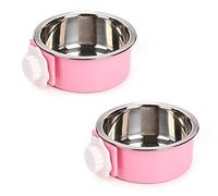 2-IN-1 Removable Dog Bowl for Crates Puppy Food Feeder Water Dish with Bolt Holder Stainless Steel Pet Hanging Bowl Food Water Bowl 2Pcs/Set (Small - Round, Pink)