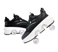 2-in-1 Retractable Roller Skate Shoes for Women and Men - 4 Rounds Shoes That Turn Into Roller Skates With Removable Wheels for Girls and Boys (Black1, EU-38)