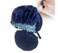 2-in-1 Reversible Hair Wrap Bonnet, Silk Edge Beanie & Drying Wraps, Ideal for Curly Hair, Post-Wash, Sleep, Travel (Blue)