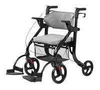 2-in-1 Rollator and Transport Wheelchair for Seniors | Folding 4-Wheel Walker with Soft Backrest, Detachable Footrests & Hand Brakes | Supports 220lbs