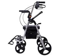 2 in 1 Rollator-Transport Chair w/Paded Seatrest - Rolling Walker with Adjustable Handle and Wheels - Aluminum Folding Mobility Walking Aid for Adult Elderly