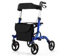 Costway 2 in 1 Blue Adjustable Aluminium Walker with Seat