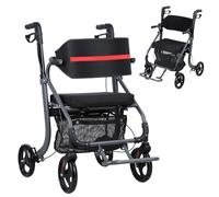 2 in 1 Rollator Walkers for Seniors, Folding Walker with Seat 8-inch Wheel Medical Drive Transport Wheelchair Combo with Backrest 220 lbs Capacity Adjustable Height for Adults All Terrain Black