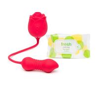 2 in 1 Rose Clitoral Sucker & Love Egg Thrusting Vibrator - Toy & Body Wipes 25 Pack