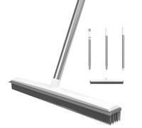 2 in 1 Rubber Broom with Built in Squeegee, Adjustable 120cm Stainless Steels Handle, Soft Push Broom for Pet Cat Dog Hair Removal Floor Brush for Carpet, Window, Tiles, Indoor Outdoor