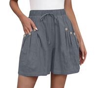 2 in 1 Running Shorts Women Summer Casual Beach Pants with Pockets Elastic Waist Loose Wide Leg Shorts Ladies Solid Colour Bottoms Comfy Trousers My Orders Grey