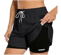 2 in 1 Running Shorts Women Summer Gym Shorts with Liner High Waist Lightweight Cycling Bottoms Double Layer Phone Pocket Activewear Ladies Plain Colour Short Pants Workout Clothes