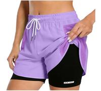 2 in 1 Running Shorts Women Summer Gym Shorts with Liner High Waist Lightweight Cycling Bottoms Double Layer Phone Pocket Activewear Ladies Plain Colour Short Pants Workout Clothes