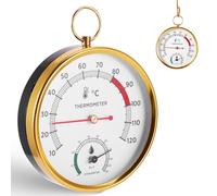 2-In-1 Sauna Thermo-Hygrometer, 50-248℉ Thermometer, Easy to Read, Round Stainless Steel Thermometer for Steam Room Sauna Room Home Office Air Comfort Thermo Hygrometer