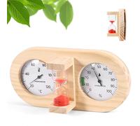 2-in-1 Sauna Thermometer and Hygrometer, Wooden Casing, 15-Minute Timer, Dual Dial, Ultra-Precise Sauna Thermometer and Hygrometer with Tempered Glass, Sauna Hourglass, Automatic Calibration for Steam