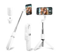 2-in-1 Selfie Stick and Tripod - 1m Long Extendable Telescopic Monopod & Folding Selfie Tripod with Bluetooth Remote Control for Phone, Camera - Compatible with iPhone, GoPro, Android & More - White