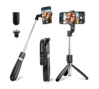 2-in-1 Selfie Stick and Tripod - 1m Long Extendable Telescopic Monopod & Folding Selfie Tripod with Bluetooth Remote Control for Phone, Camera - Compatible with iPhone, GoPro, Android & More - Black