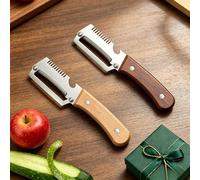 2-in-1 Serrated Peeling Knife Premium Vegetable Peeler, Multi-Functional Wooden Handle 2-in-1 Stainless Steel Kitchen Serrated Peeler Tool with Bottle Opener (Brown)