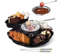 2-in-1 Set Smores Maker & Fondue Indoor Placemat Smores Kit, Marshmallow Toaster with Temperature Control, 4 Removable Trays and 4 Forks and 1 Heated Bowl
