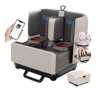2-in-1 Shiatsu Foot Massager&Foot Rest, Foot and Calf Massager with Heat, Kneading,Vibration,Compression Massagers for Feet, Ankle, Leg,Tired Muscles & Plantar Fasciitis, for The Whole Family,Beige