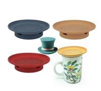2-in-1 Silicone Cup Cover & Snack Tray Bottle Stopper- Fits Most Tumbler, Water Bottle, & Ceramic Coffee Mug Between 2.6" - 3" for Wine Parties, Dishwasher Safe Mini Appetizer Dishes (Set of 3)
