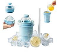2-in-1 Silicone Foldable Ice Ball Maker Cup, BPA Free Portable Ice Hockey Cup with Silicone Straw, Easy Demolding, Leak-Proof Travel Drinking Cup for Picnic, Camping, Office