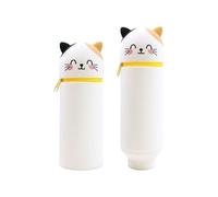 2 in 1 Silicone Pencil Case, Cute Kawaii Pencil Case, Soft Retractable Pen Holder for Desk or School, Zipped Standing Pencil Pouch for Kids & Teens (Spotted Cat)
