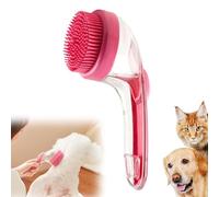 2-in-1 Silicone Pet Bath Brush With Soap Dispenser - Dog Shower Cleaning Tool for Cats and Dogs (Pink)