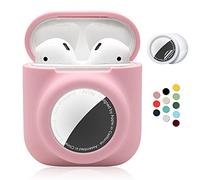2 in 1 Silicone Protective Skin Cover Compatible with AirPod 1&2 and AirTag, Soft Comprehensive Protective Case with 2 PCS TPU Screen Protector, Anti-Scratch Anti-Fall Anti-Lost(Pink)