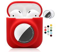 2 in 1 Silicone Protective Skin Cover Compatible with AirPod 1&2 and AirTag, Soft Comprehensive Protective Case with 2 PCS TPU Screen Protector, Anti-Scratch Anti-Fall Anti-Lost(Red)