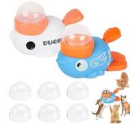 2-in-1 slow feeder with button for cats and dogs, educational toy duck (white and blue), interactive puzzle toy for pets to promote IQ training, reduce abdominal distension, small animal bowl