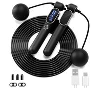 2 in 1 Smart Jump Rope with Digital Counter - Adjustable Cordless Skipping Rope for Weight Loss, Home Workout & Boxing Training 3 Modes (Speed/Calorie/Time) Gift for Women Men Kids (Black)