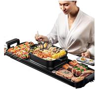 2-in-1 Smokeless Electric Grill & Hotpot - 2200W Korean BBQ for 5-10 People - Non-Stick Double Boiler - Indoor Multifunctional BBQ & Hot Pot Cooker