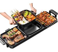 2-in-1 Smokeless Electric Grill & Hotpot - 2200W Non-Stick Korean BBQ for 5-10 People - Indoor Multifunctional Double Boiler BBQ Cooker