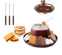 2-in-1 Smores Maker, 280W Tabletop Indoor Chocolate Fondue Setwith 4 Roasting Forks and 4 Detachable Trays 1 Flameless Temperature-Controlled Heater, for Home Gifts