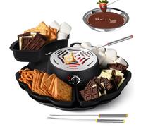 2-in-1 S'mores Maker and Chocolate Fondue Set, 280W Electric Marshmallow Roaster with Temp Control & 10 Accessories for Indoor Parties and Movie Nights